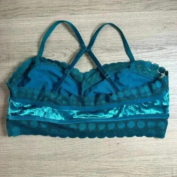 Aerie bralette turquoise velvet and lace sz M - Picture 2 of 3